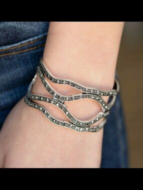 Silver Marcasite Wave Multi-Band Bracelet
